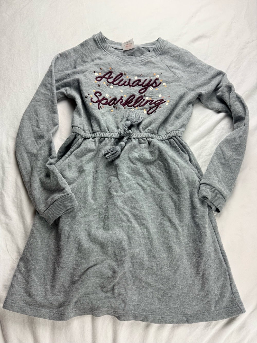 wonder‎ nation Grey Sweatshirt Dress with Purple Script and Gold Sequins